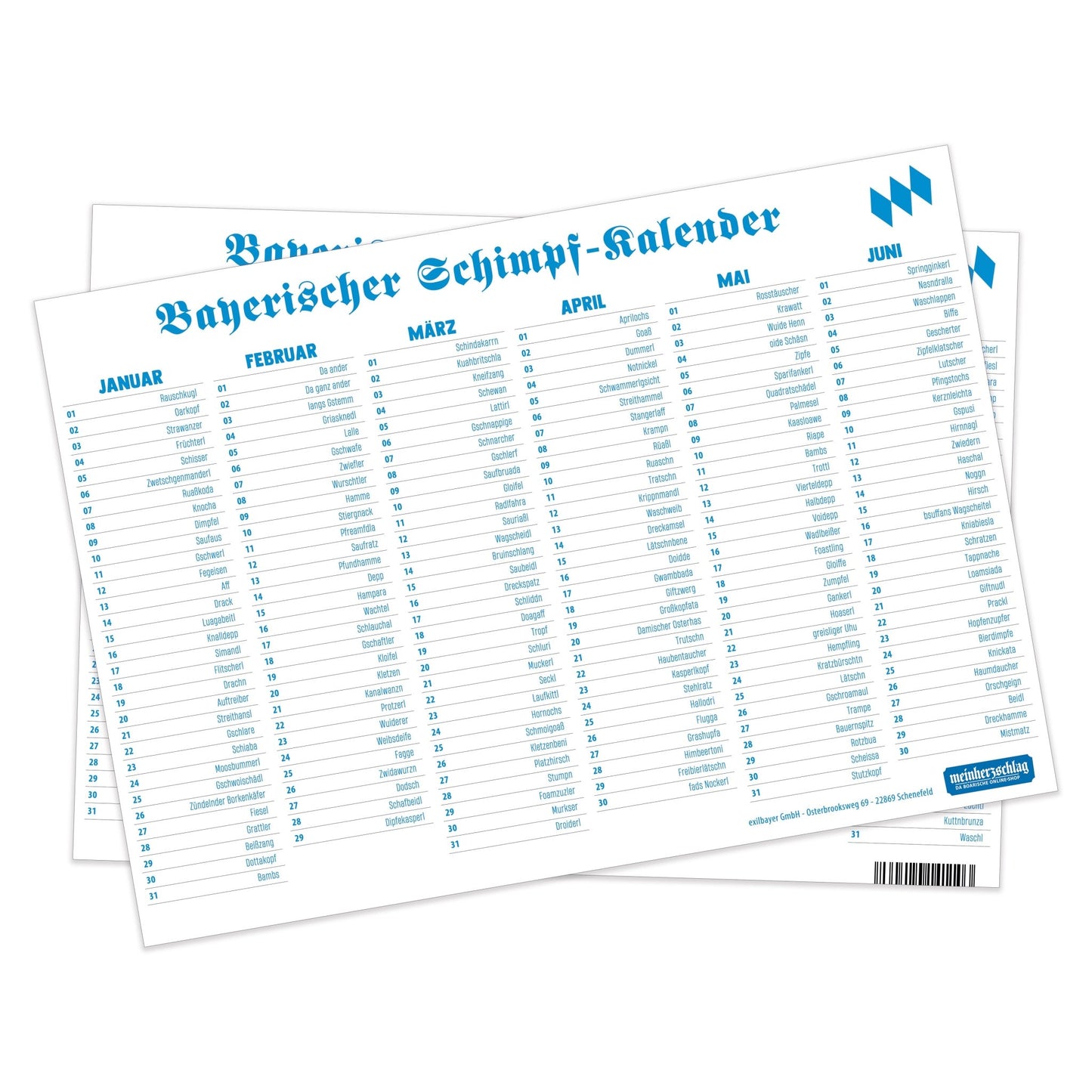 Jahresplaner "Bayerischer Schimpf - Kalender" - meinherzschlag.de