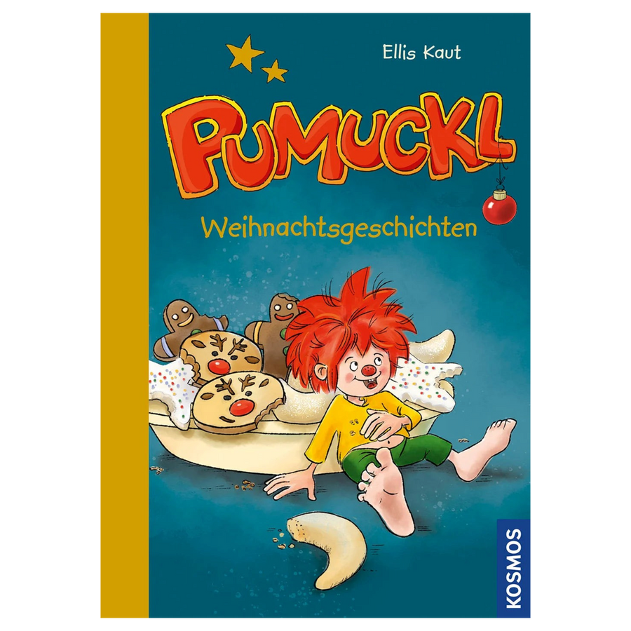 Cover des Vorlesebuchs Pumuckl Weihnachtsgeschichten von Ellis Kaut: Pumuckl sitzt satt zwischen Plätzchen und Lebkuchenmännchen.