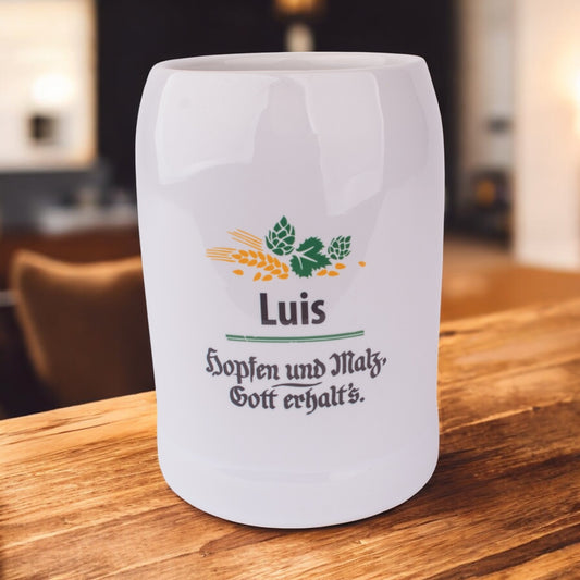 Bierkrug "Hopfen & Malz" mit Wunschname - meinherzschlag.de