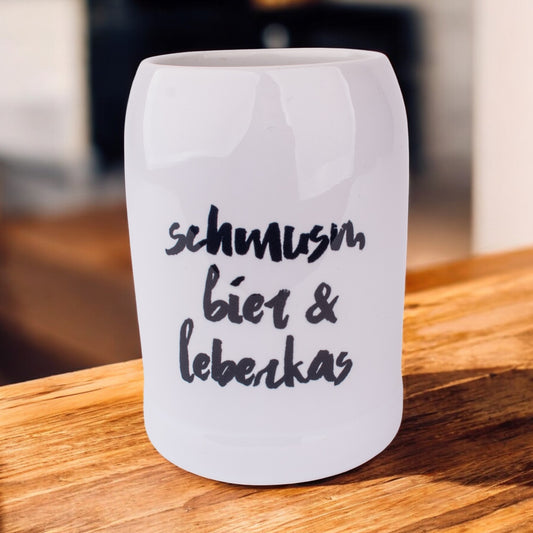 Bierkrug "schmusn, bier & leberkas" - meinherzschlag.de