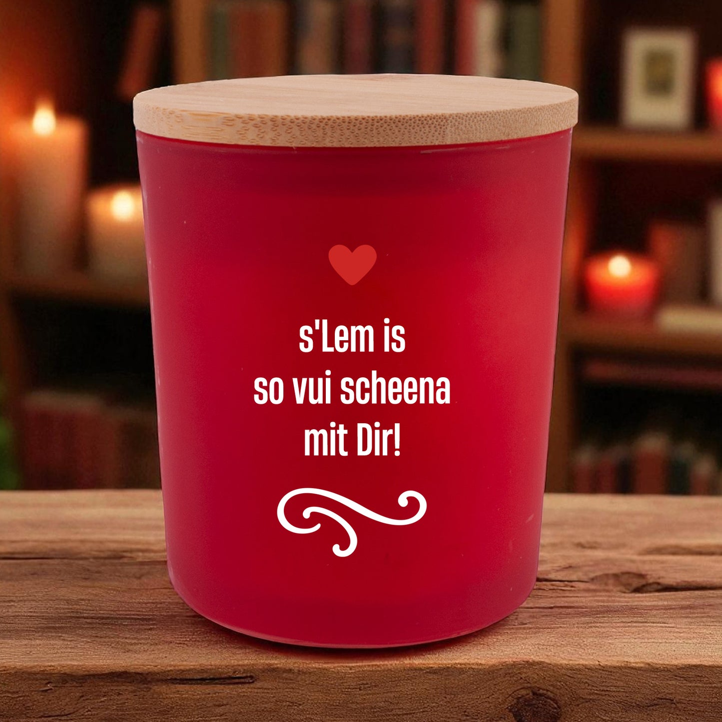 Duftkerze "s'Lem is so vui scheena mit Dir!" - meinherzschlag.de
