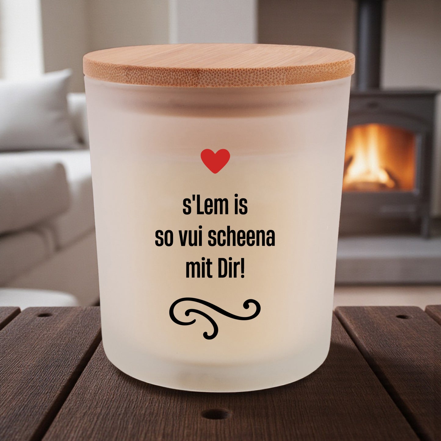Duftkerze "s'Lem is so vui scheena mit Dir!" - meinherzschlag.de