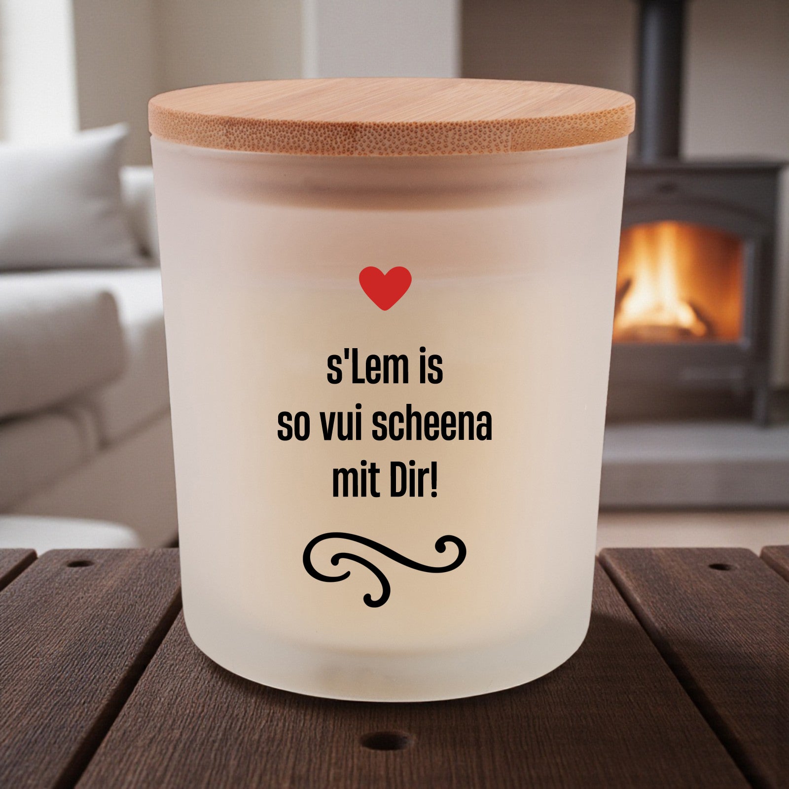 Duftkerze "s'Lem is so vui scheena mit Dir!" - meinherzschlag.de