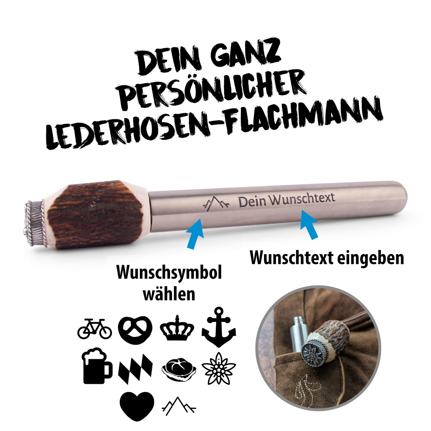 Hirschhorn - Lederhosen - Flachmann "Bayernwappen" - meinherzschlag.de