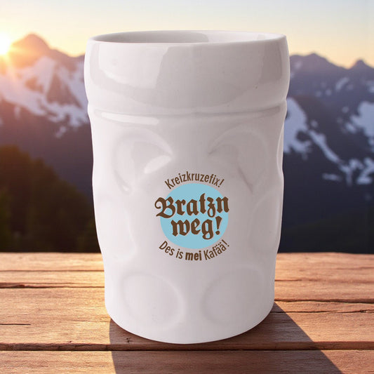 Maßkrug - Kaffeetasse "Bratzn weg!" - meinherzschlag.de