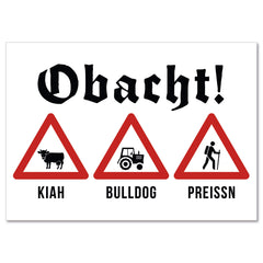 Postkarte "Obacht - Kiah, Bulldog und Preissn" - meinherzschlag.de