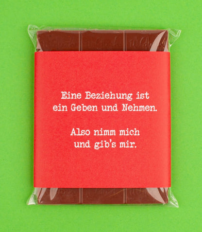 Schokolade "Nimm mich & gib's mir!" - meinherzschlag.de