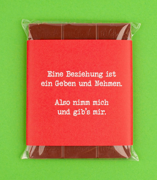 Schokolade "Nimm mich & gib's mir!" - meinherzschlag.de