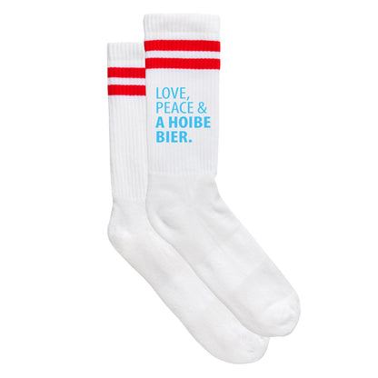 Sportsocken "Love, Peace & A Hoibe Bier" - meinherzschlag.de