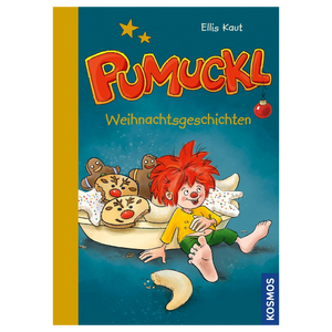 Cover des Vorlesebuchs Pumuckl Weihnachtsgeschichten von Ellis Kaut: Pumuckl sitzt satt zwischen Plätzchen und Lebkuchenmännchen.