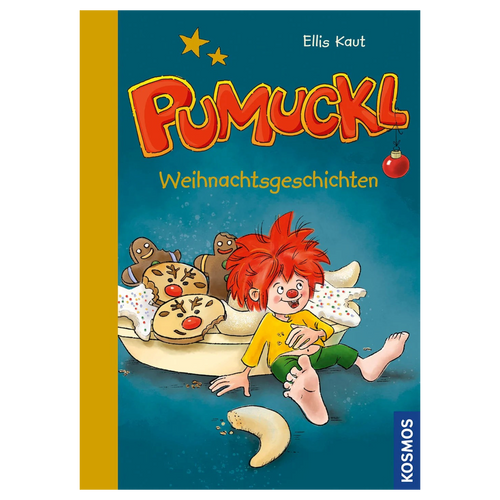 Cover des Vorlesebuchs Pumuckl Weihnachtsgeschichten von Ellis Kaut: Pumuckl sitzt satt zwischen Plätzchen und Lebkuchenmännchen.